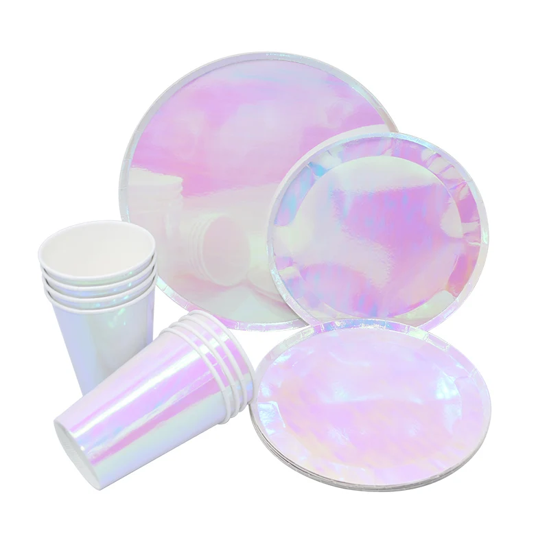 Party Disposable Tableware Laser Paper Cups Plates for Wedding Birthday Baby Shower Festival Banquet Tableware Party Supplies