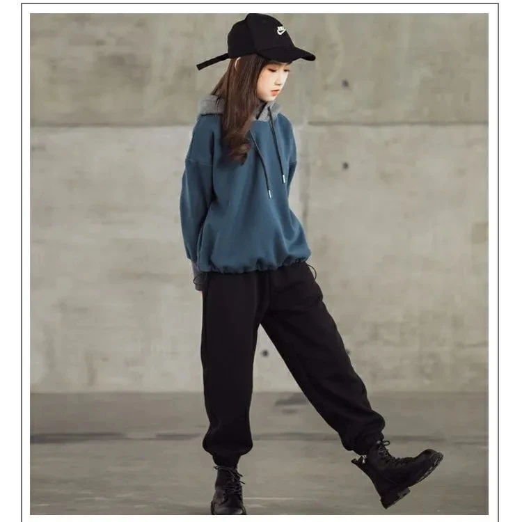 Комплект одежды для девочек-подростков толстовка с капюшоном + штаны спортивный