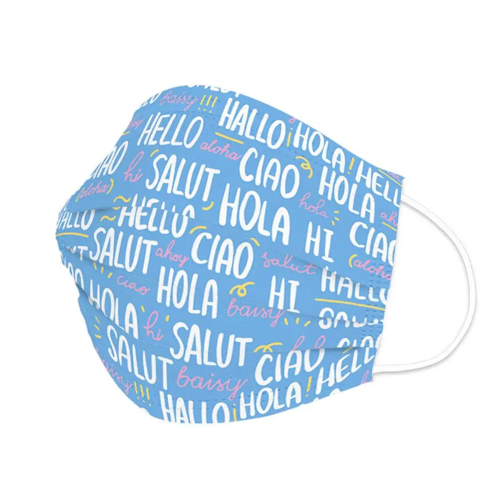 50 шт одноразовые нетканые маски для лица с модным принтом 3 Слои по