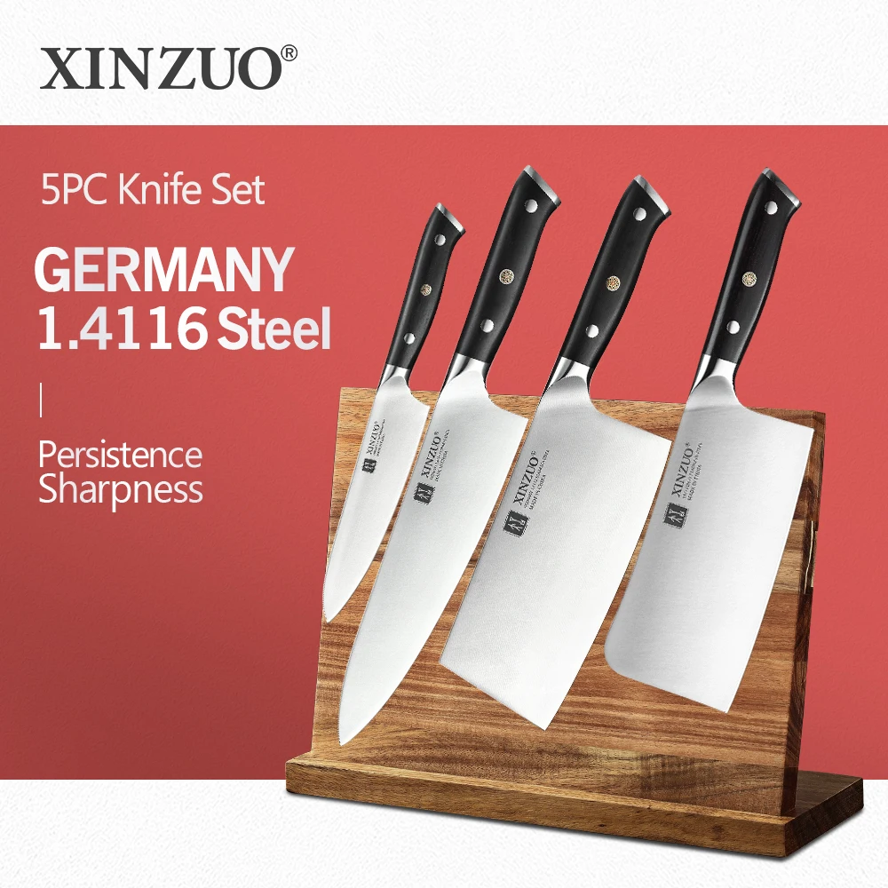 

XINZUO 5PCS Knives Set Stainless Steel Chopper Bone Utility Magnetic Knife Holder Santoku Utility Cut Meat Knives Cooking Tools