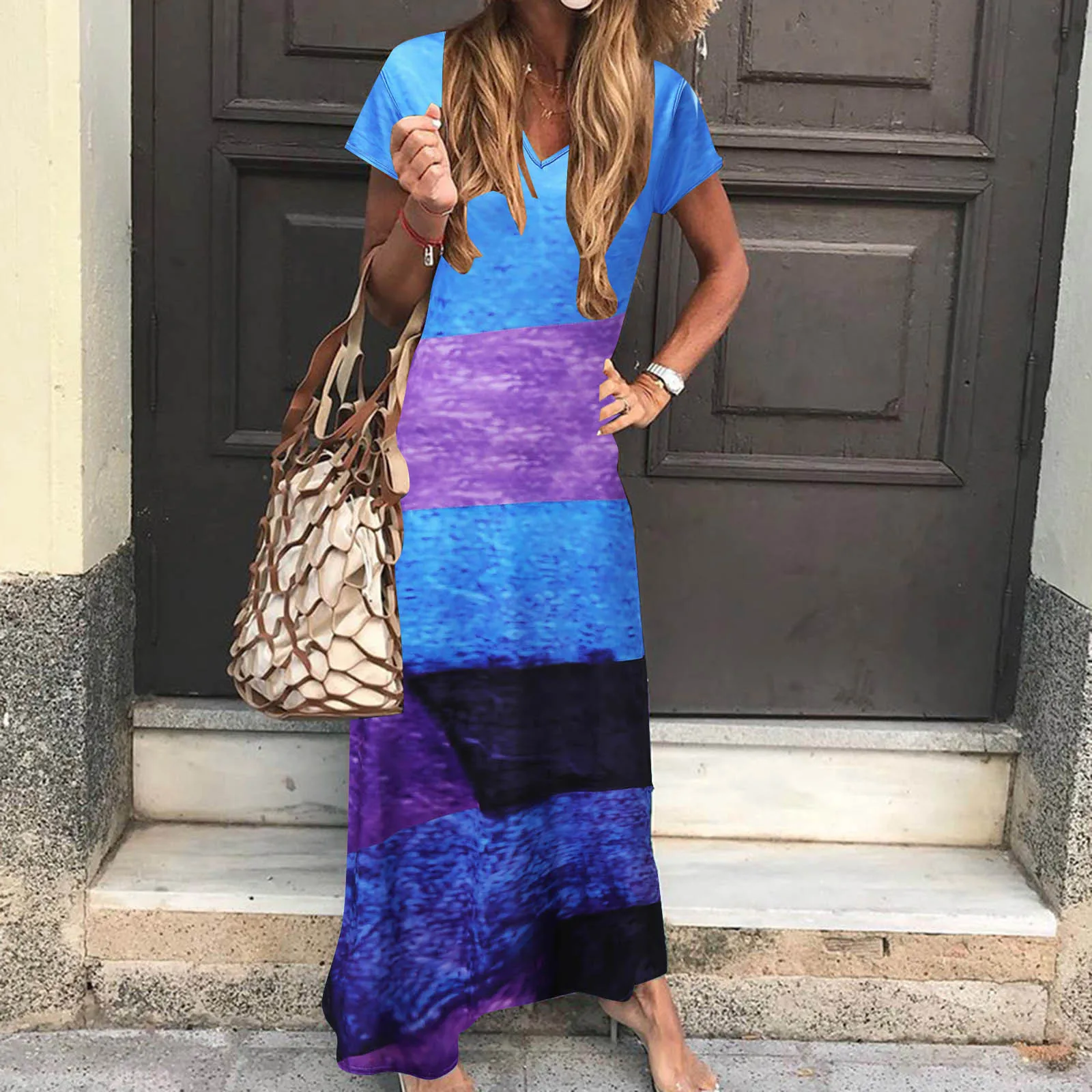 

Женское короткое льняное платье в стиле пэчворк, женское винтажное платье контрастных цветов с принтом, свободное Повседневное платье с V-о...