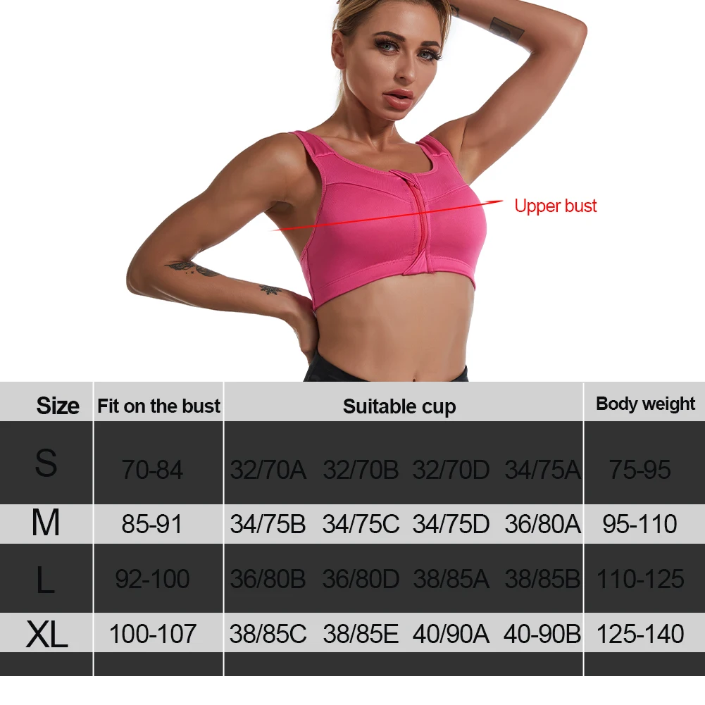 

Women Sports Bra Crop Top Zip Front Push Up Underwear Wire Free Detachable Pads Athletic Vest Workout Running Fitness Bra