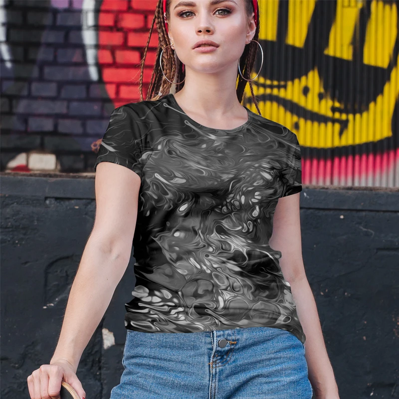 Летняя футболка в новом стиле с 3d цветным принтом черно белая абстрактная