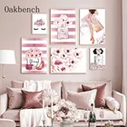 Холщовый постер с розовыми цветами для женщин, модный художественный настенный принт в виде флакона духов, абстрактные постеры для макияжа, декор для комнаты девушки