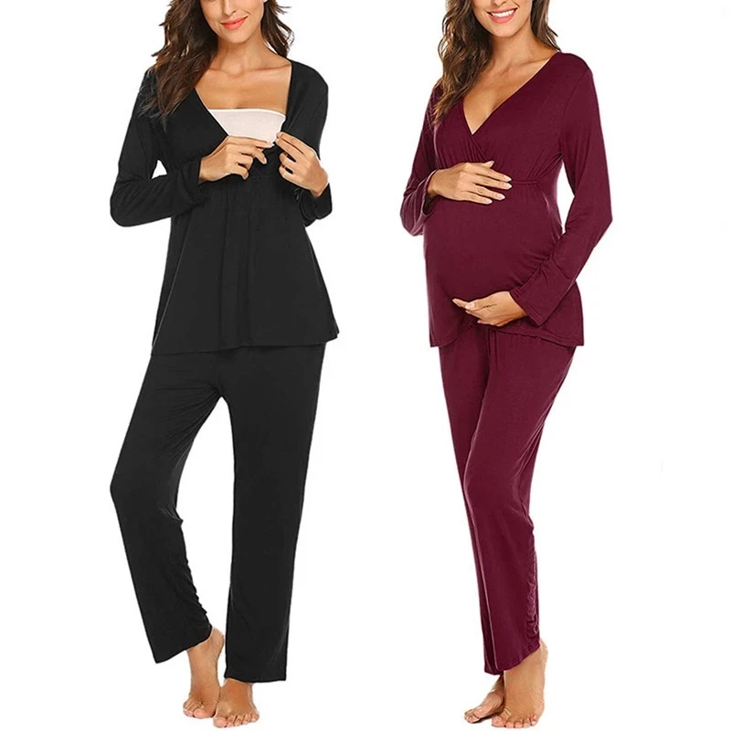 

Popular Maternity Long Sleeve Nursing Pajamas Adjustable Breastfeeding Homewear for Pregnant Women V-neck Pijama Sleepwear Sex