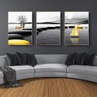 3 шт., Настенная картина с изображением искусственного ландшафта, лодки, оленя, черного и желтого камня, Картина на холсте, настенные картины, украшение для гостиной