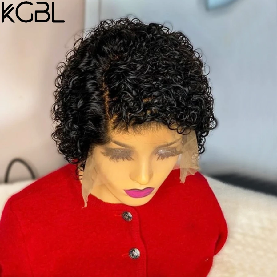 Кудрявые передние парики KGBL 4*4 из человеческих волос со шнуровкой 150% плотность 180%