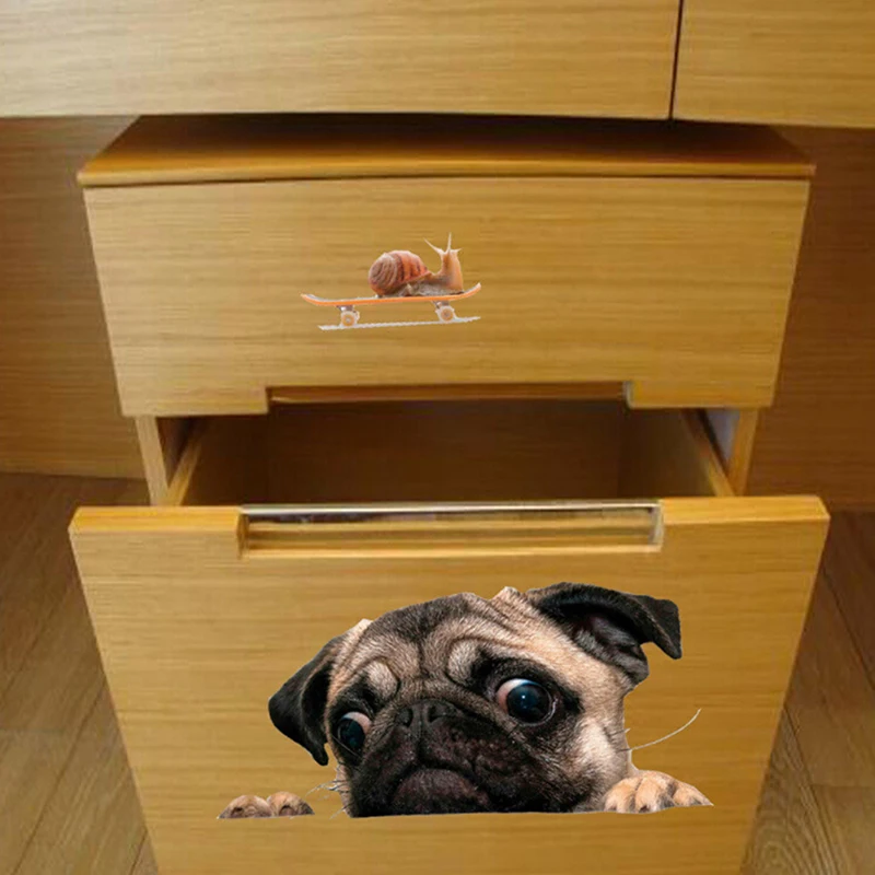 

Laptop car Sticker 3D Pug Dogs Watch Snail Car Window Decal Cute Pet Puppy