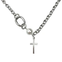 cosyoo new fashion pearl cross necklace female niche design european and american street clavicle chain