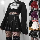Черная юбка в стиле стимпанк средневековой готики с перекрестным принтом, плиссированная мини-юбка с высокой талией, костюм для косплея на Хэллоуин и вечеринку