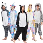 Детские пижамы-Кигуруми для мальчиков и девочек, пижамы в виде единорога, фланелевые детские пижамные костюмы в виде панды, пижамы в виде животных, зимние комбинезоны в виде волка