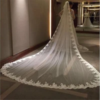 white ivory 4 m long voile mariage lace wedding veils 1 layer tulle bridal veil with comb wedding accessories veu de noiva wed