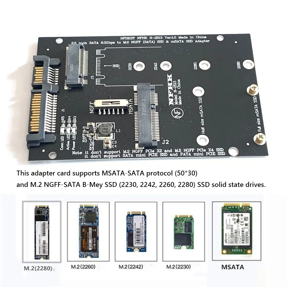 Адаптер M.2 NGFF MSATA SSD на SATA 7 15Pin 2 5 дюйма карта в 1 конвертер переходника для