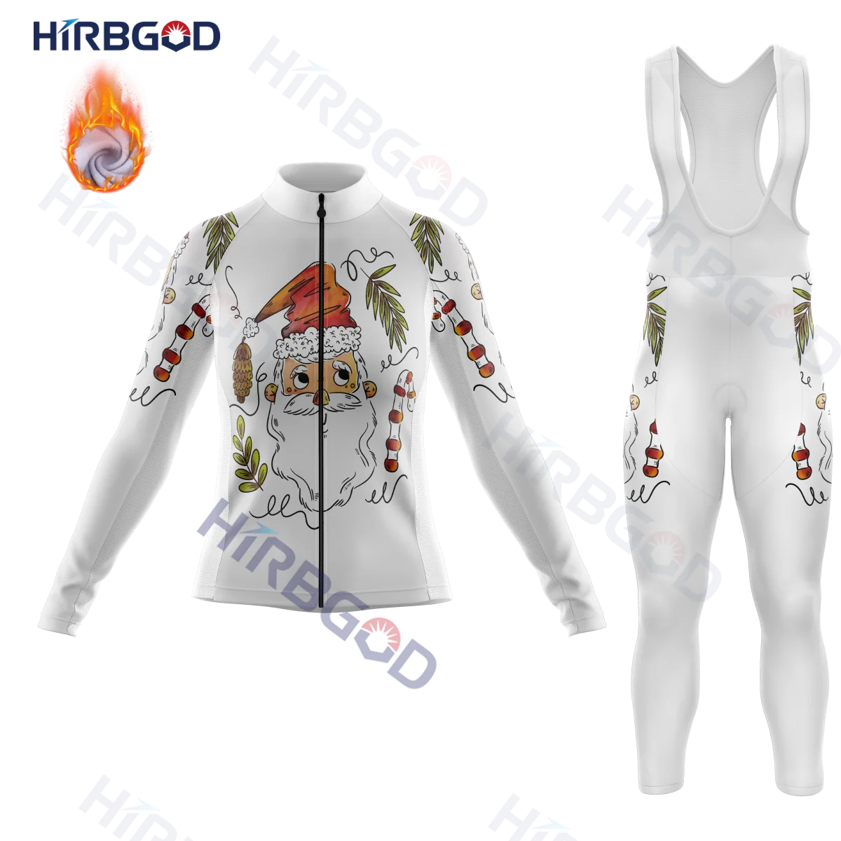 

HIRBGOD New Cup And Cookie Womens Cycling Sets Polyester Winter Fleece Full Long Sleeve Santa Suit Christmas Style TYZ1181-1218