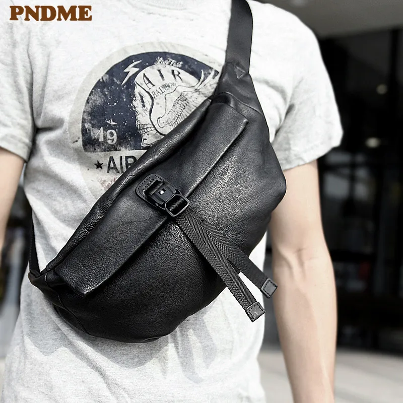 Модная дизайнерская мужская нагрудная сумка PNDME из натуральной кожи