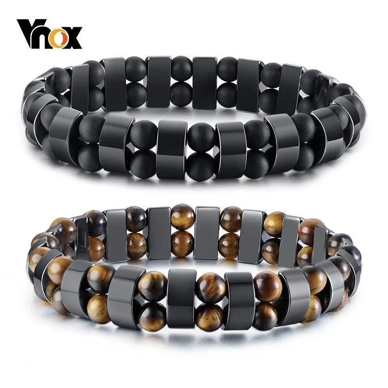 Vnox стильные камни тигровый глаз браслеты для мужчин Здоровье Магнитные гематитовые бусины обертывание pulseira masculina 20,5 см