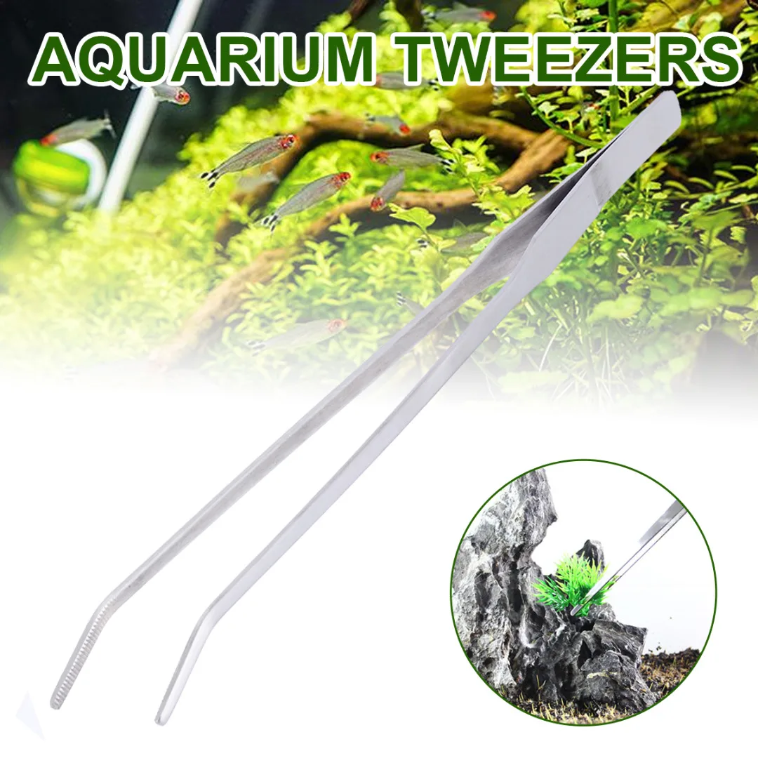 

1pc Fish Tank Long Tongs Stainless Steel Live Water Plant Aquarium Tweezers Tools 27cm Aquatic Plants Tools