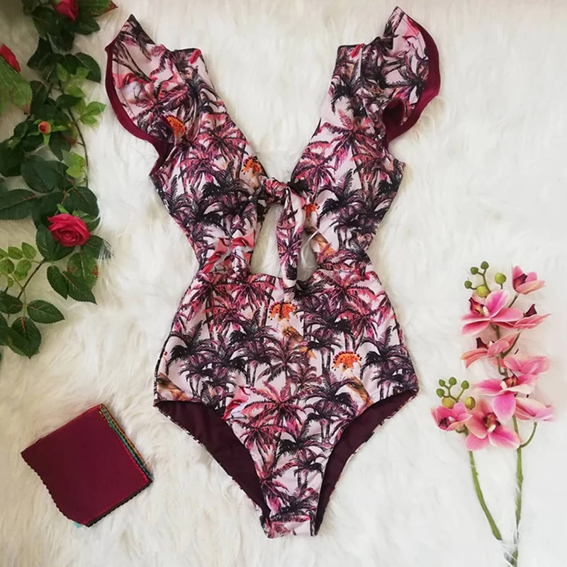 

2021 Sexy One Piece Swimsuit Women Swimwear Push Up Monokini Ruffle Swim Suit Bathing Suit Summer Beach Wear Female