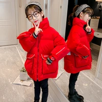 girls babys down coat jacket outwear 2021 lerrers red thicken autumn winter hooded keep warm zipper childrens clothing