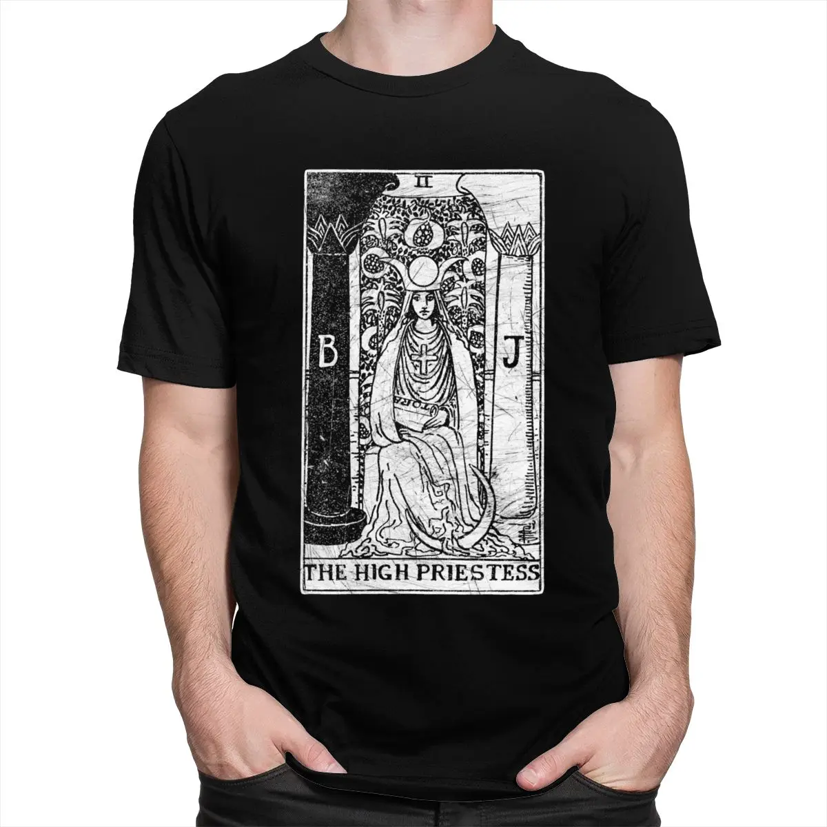 Футболка мужская из чистого хлопка с коротким рукавом и надписью The High Priestess Tarot Card