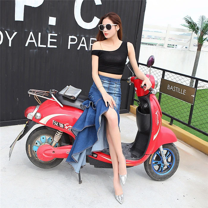 

Irregular Fish Tail Denim Skirt Women Empire High Waist Ruffles Mermaid Trumpet Skirt Jeans faldas mujer moda 2019 B98694