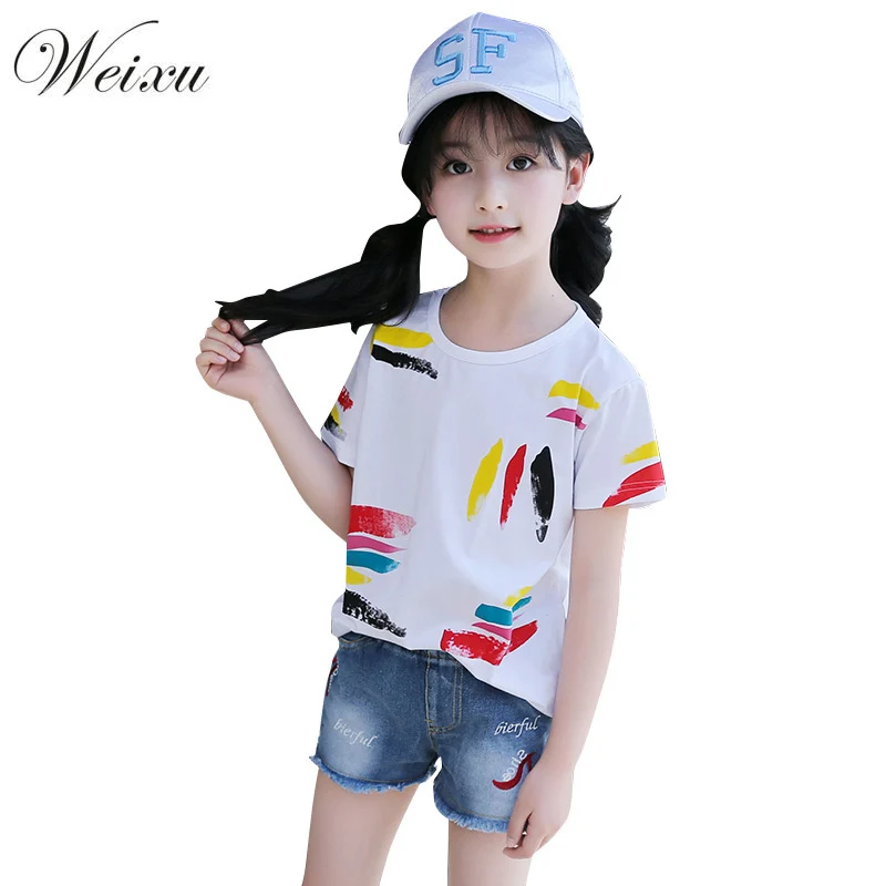 Горячая Распродажа Летняя футболка для девочек с граффити из белого топа и
