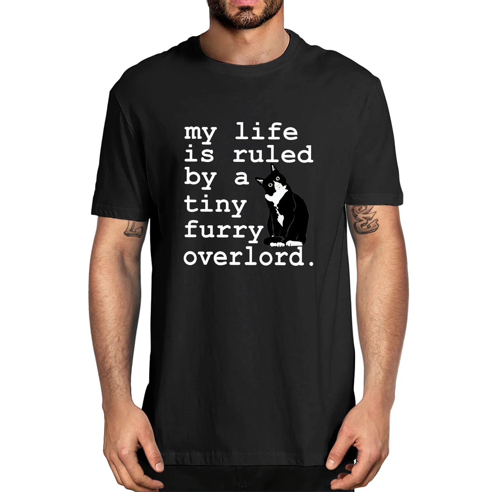 

Black Cat My Life Is Ruled By A Tiny Furry Overlord Funny Summer Men's Novelty T-Shirt Unisex Humor Streetwear Tee