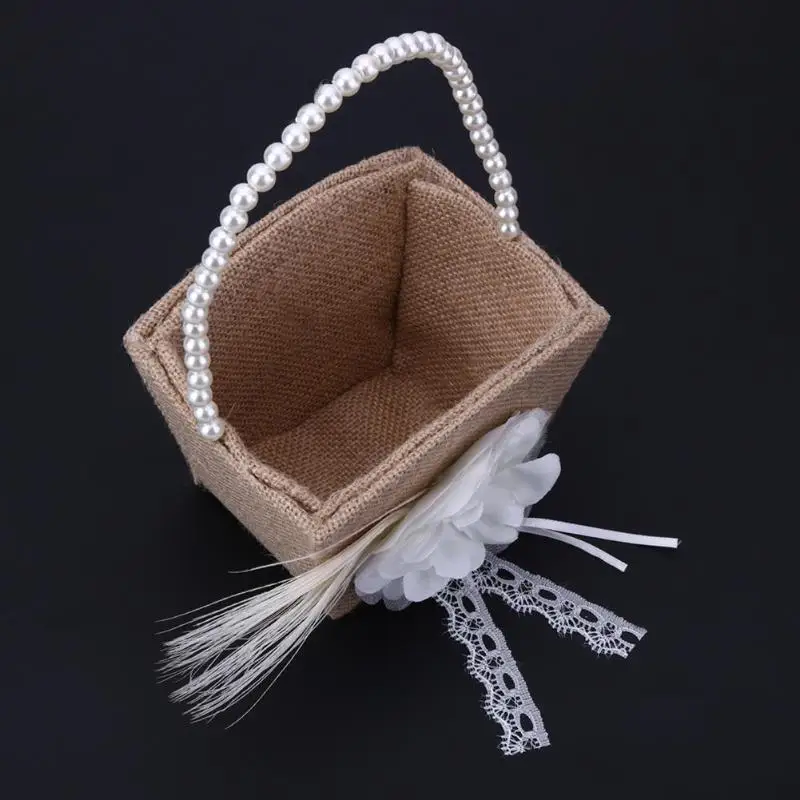 Джутовая корзина для цветов в стиле ретро кружевная свадебная с жемчугом и