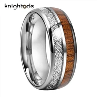 8mm silvery tungsten carbide ring white meteoritewood inlay for men women modern style wedding band dome polished comfort fit