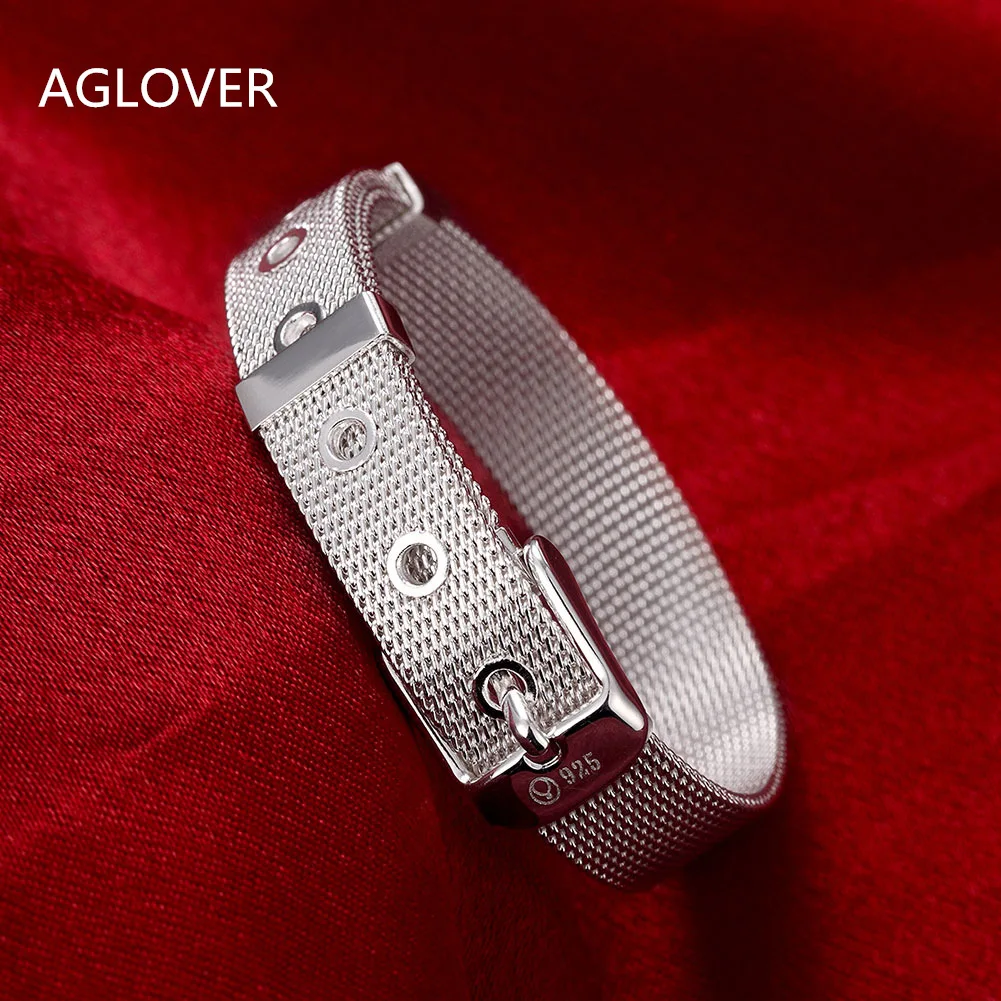 

AGLOVER 925 Sterling Silver 10mm Net Bracelet For Woman Male Charm Wedding Engagement Party Jewelry Fashion