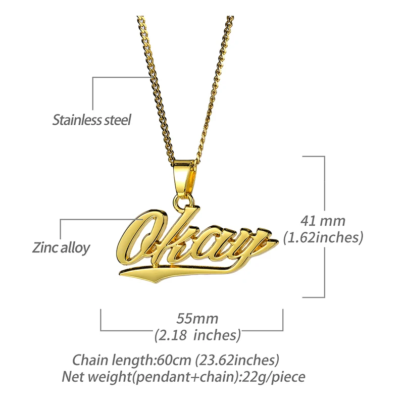 

SINLEERY punk hip hop OK letter pendant necklace simple stainless steel gold silver color chain men necklace jewelry XL300 SSH