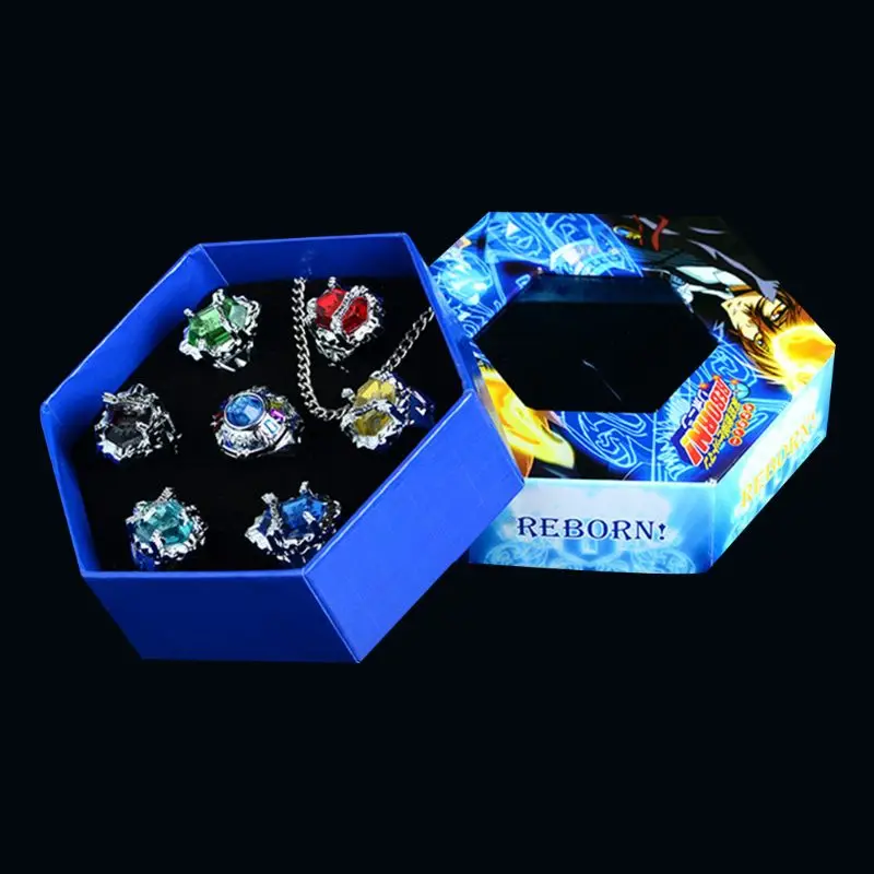

7Pcs/Set Katekyo Hitman Reborn Vongola Alloy Rings Anime Cosplay Fashion Jewelry T4MD