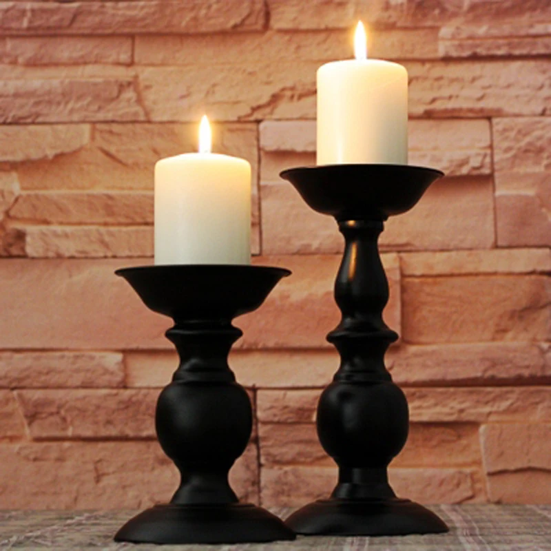 Candelabros clásicos De color negro Para jardín, candelabro Retro romántico con luz...