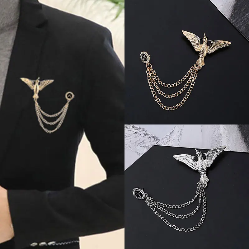 Винтажные Броши орла мужские аксессуары для костюма цепочка кисточка брошь