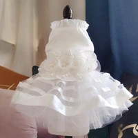 dog cat pet princess wedding skirt flowers pearls tulle dress design summer clothes for puppy chihuahua yorkie apparel
