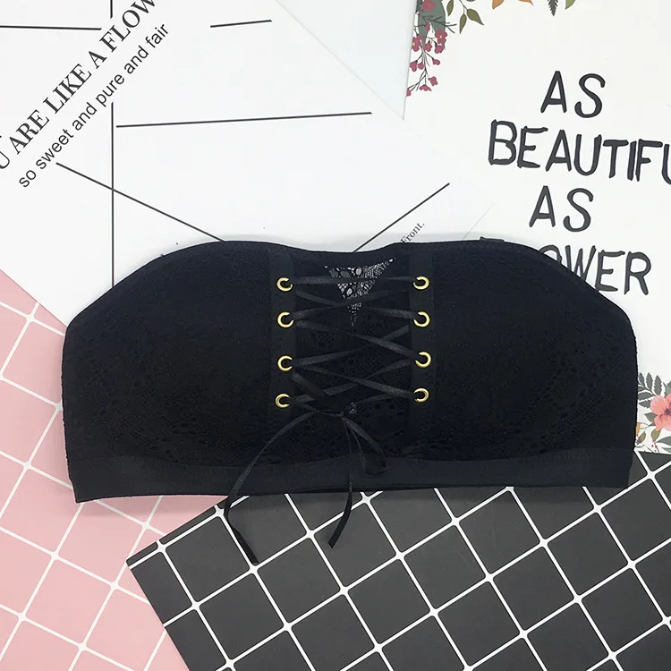 Via Lace Strapless Bra Non-slip Gathering Invisible Underwear Women's Chest Sticker Sexy No Steel Ring Tube Top Wrap Bra