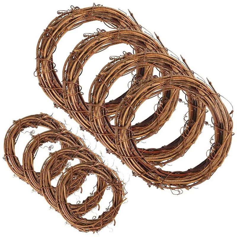 

8 Pieces Natural Grapevine Wreaths Vine Branch Wreath Garland for DIY Christmas Craft Rattan Front Door Wall 2 Sizes