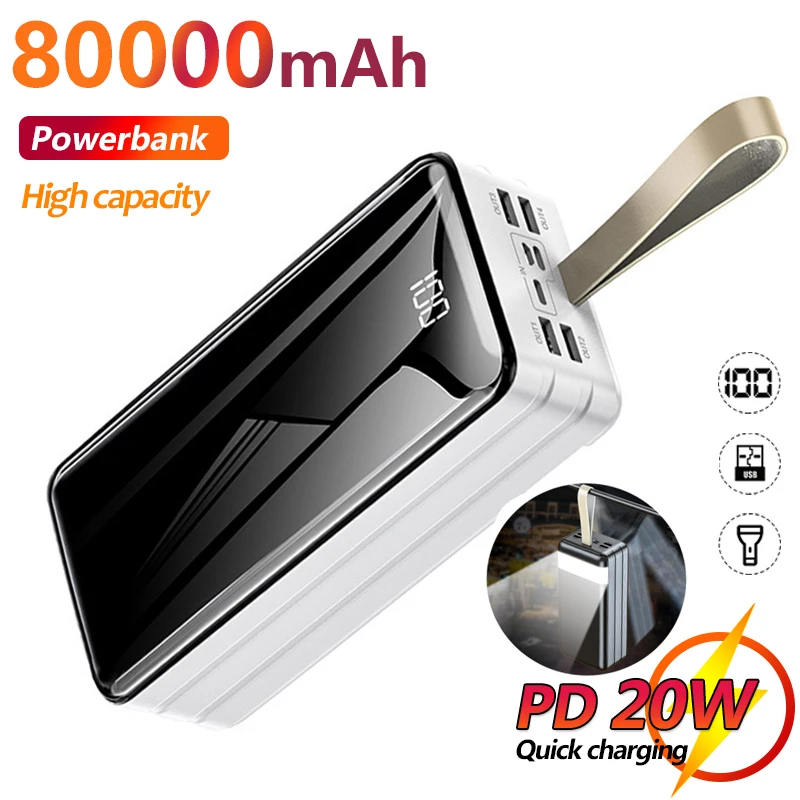 

80000mAh Mobile Power Bank Outdoor Travel Large Capacity Charger for Xiaomi Samsung IPhone Fast Charging External Battery