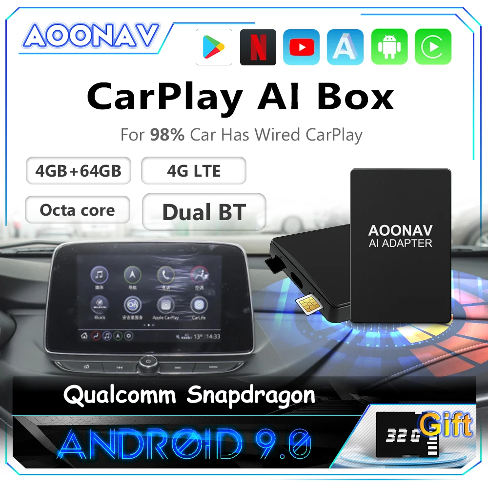 

Мини-приставка на Android Carplay с ии, умная Паровая приставка на Android, Apple Car play, беспроводная автомобильная приставка на Android для BUICK, Netflix, YouTube