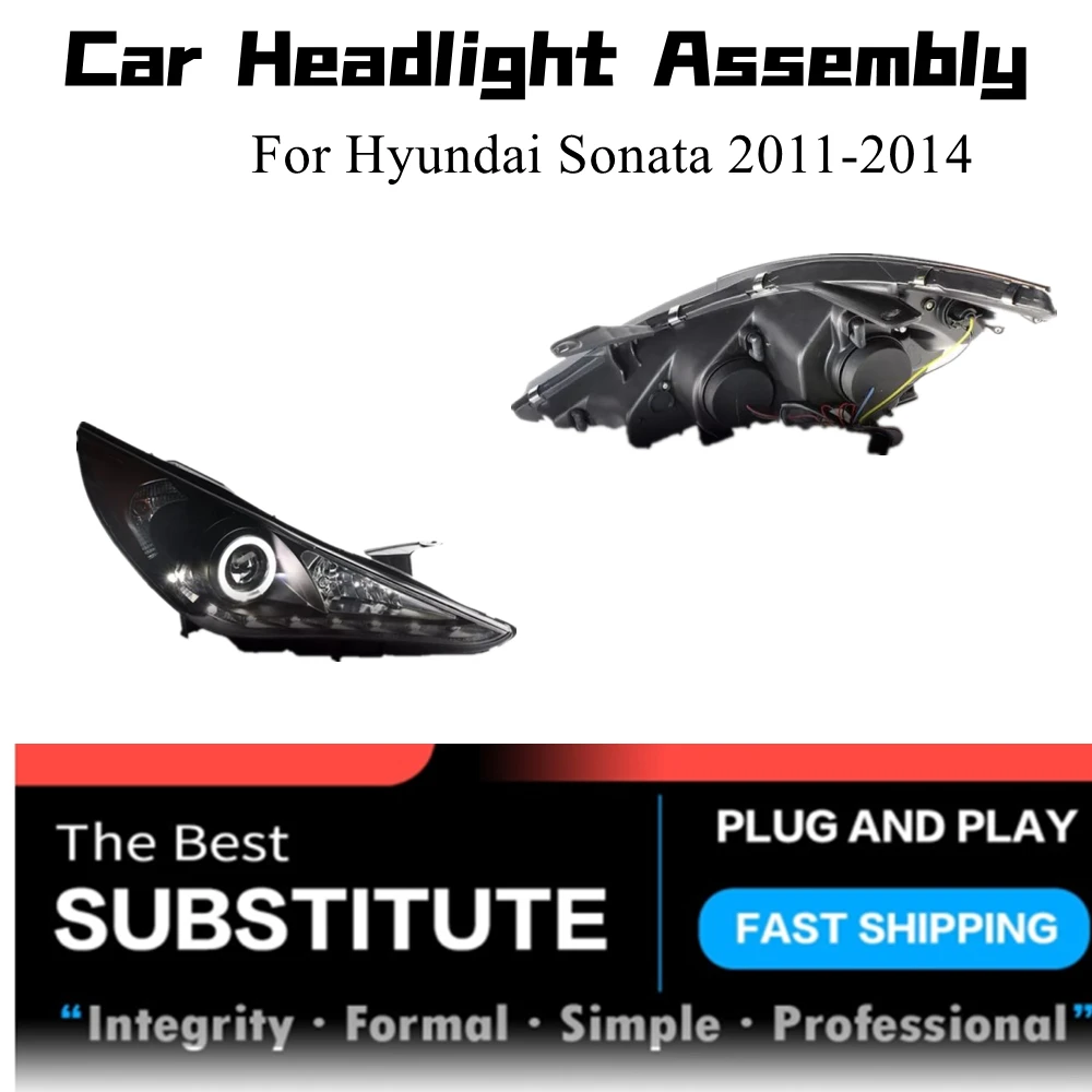 

Plug And Play Headlight Assembly Headlight Projection Lens Dual Light Lamps Angel Eye Crystal Headlight For Sonata 8 2010-2014