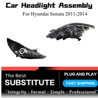 plug and play headlight assembly headlight projection lens dual light lamps angel eye crystal headlight for sonata 8 2010 2014