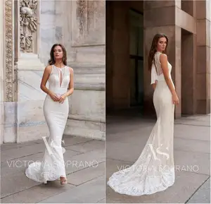 Elegant Mermaid Wedding Dresses Sweep Train Lace Appliqued Beach Wedding Dress Plus Size Custom Made Bridal Robes De Mariée Elegant Mermaid Wedding Dresses Sweep Train Lace Appliqued Beach Wedding Dress Plus Size Custom Made Bridal Robes De Mariée