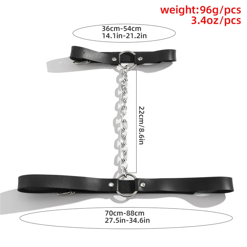 

Korean Version Sexy One-piece Hanging Neck Ring Waist Chain Geometric Hip Hop Punk Black PU Trendy Female Body Chain Accessories