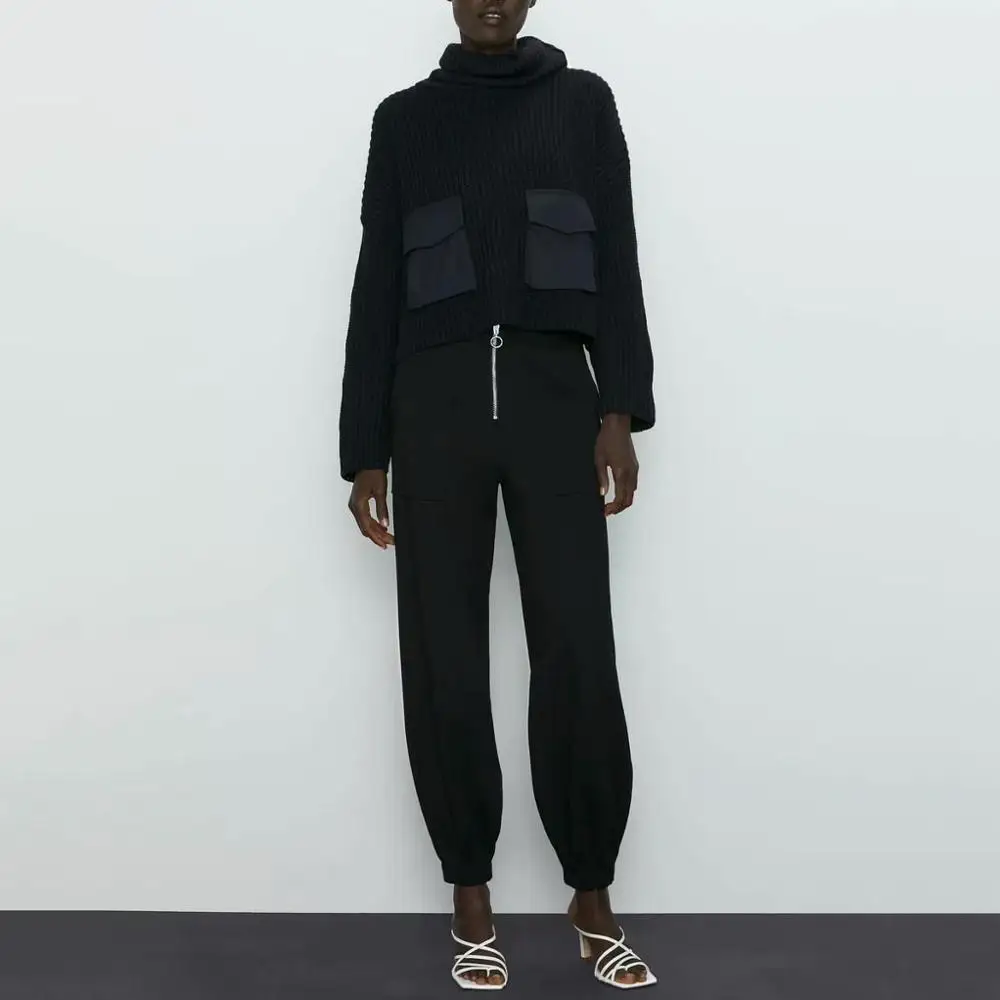 Женские брюки на молнии Za черные комбинезоны с несколькими карманами длинные 2