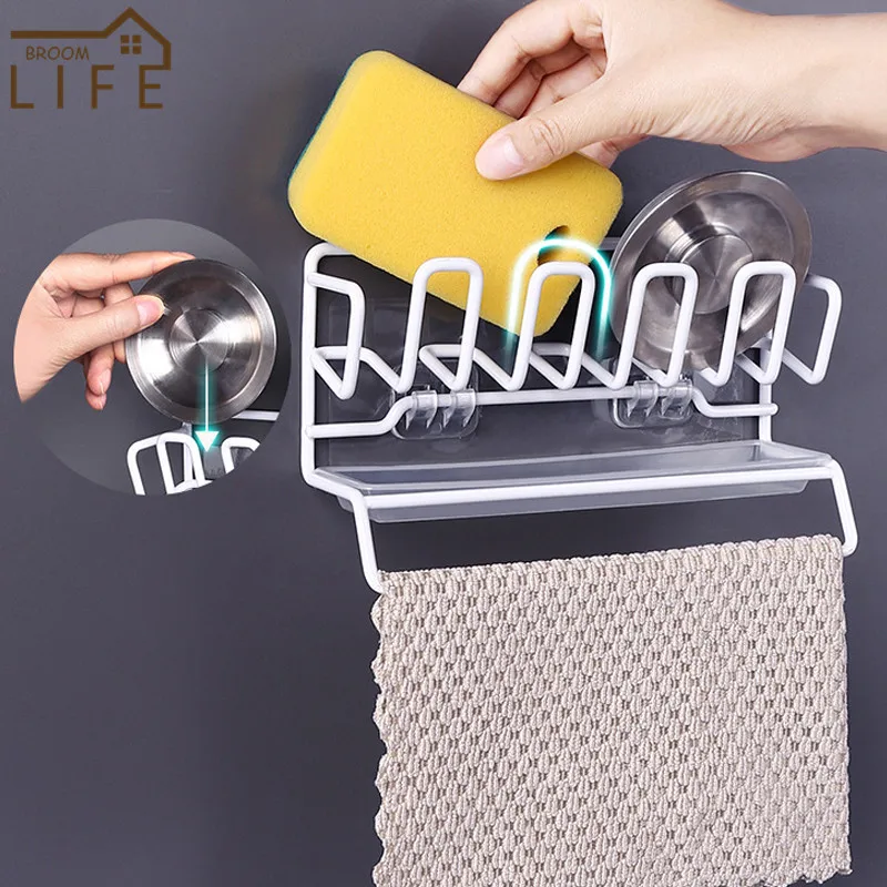 

Железная настенная самоклеящаяся полка для слива кухонной посуды, губки, полотенец, хранения кухонных принадлежностей, подвесной органайз...