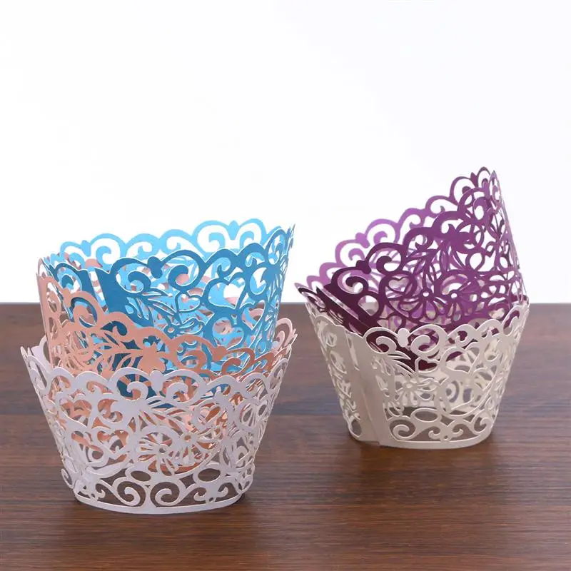 

50pcs Hollow out Cupcake Wrappers Lace Liner Baking Cake Paper Cup Wraps for Wedding Birthday Party Decoration