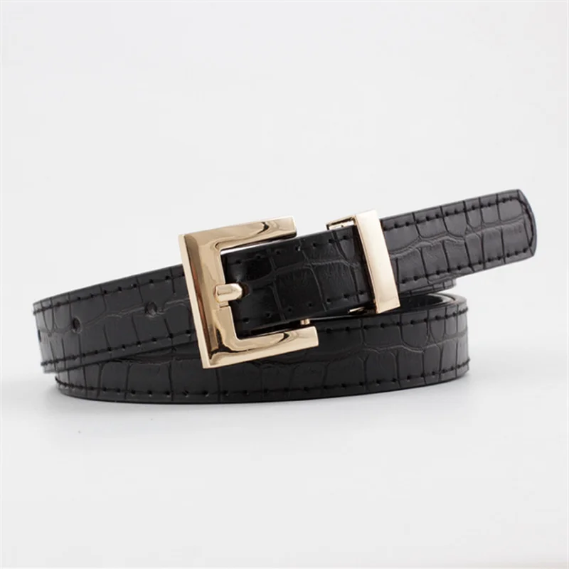 Ремень женский из искусственной кожи с золотой пряжкой красный черный