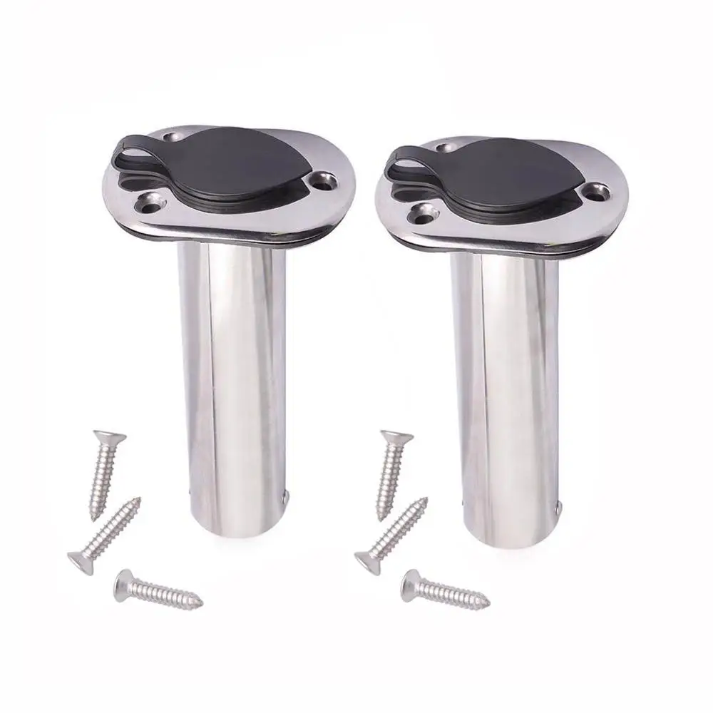 Marine Boat Yacht Accessories  A Pair Flush Mount Fish Rod Holder With Cap Marine Grade Stainless Steel Boat Fishing Rod Holder