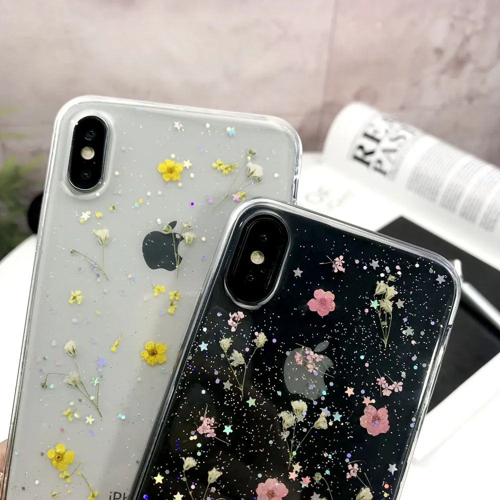 Настоящие сухие цветы чехол для iphone 7 8 Plus X чехол для iphone 11 Pro XR X XS Max 8 7 6S 6 Plus чехол силиконовый чехол для телефона s