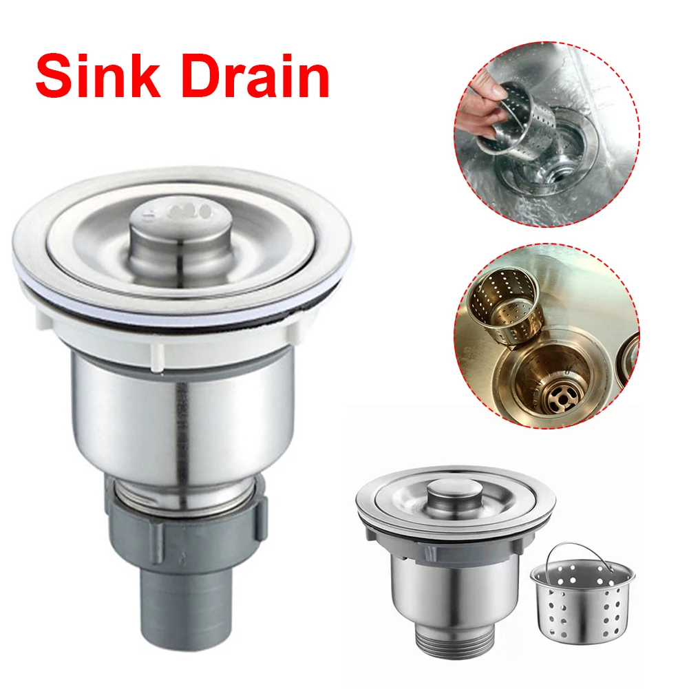

110mm Kitchen Sink Drain Strainer Assembly Stainless Steel With Removable Deep Waste Basket And Sealing Lid Kitchen Accessory
